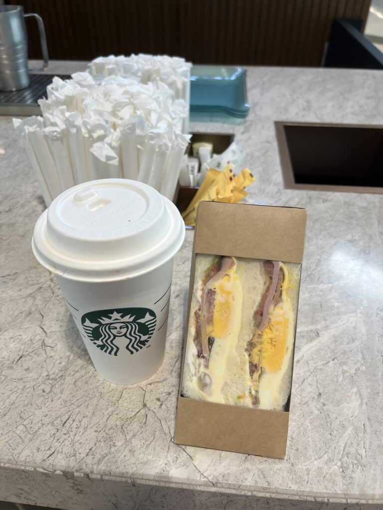 Starbucks Cocoa Black Tea Latte and BLT