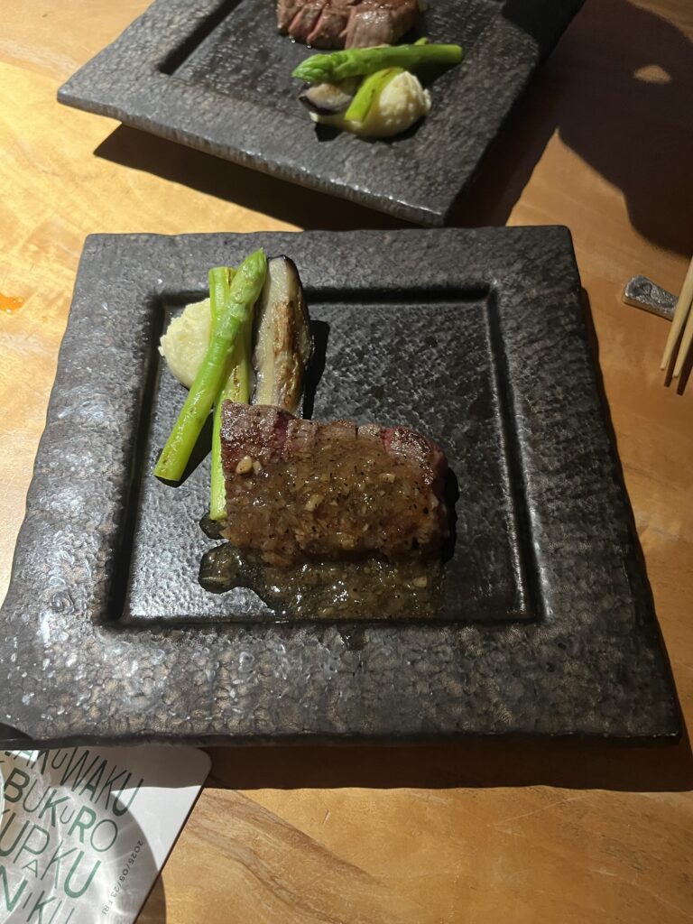 Beef sushi Restaurant KINTAN rump steak with vegetables